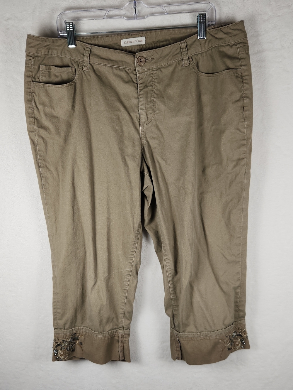 Coldwater Creek Tan Capri Pants with Embellished Cuffs Size 16